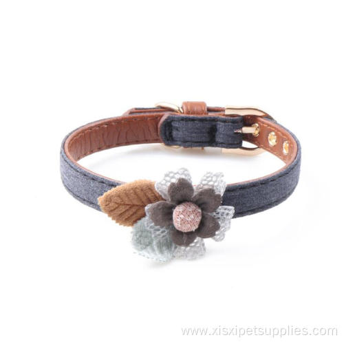 Friendly Solid Cute Leather Pet Dog Flower Collar